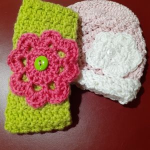 Baby flower hat and headband newborn to 4 months knit